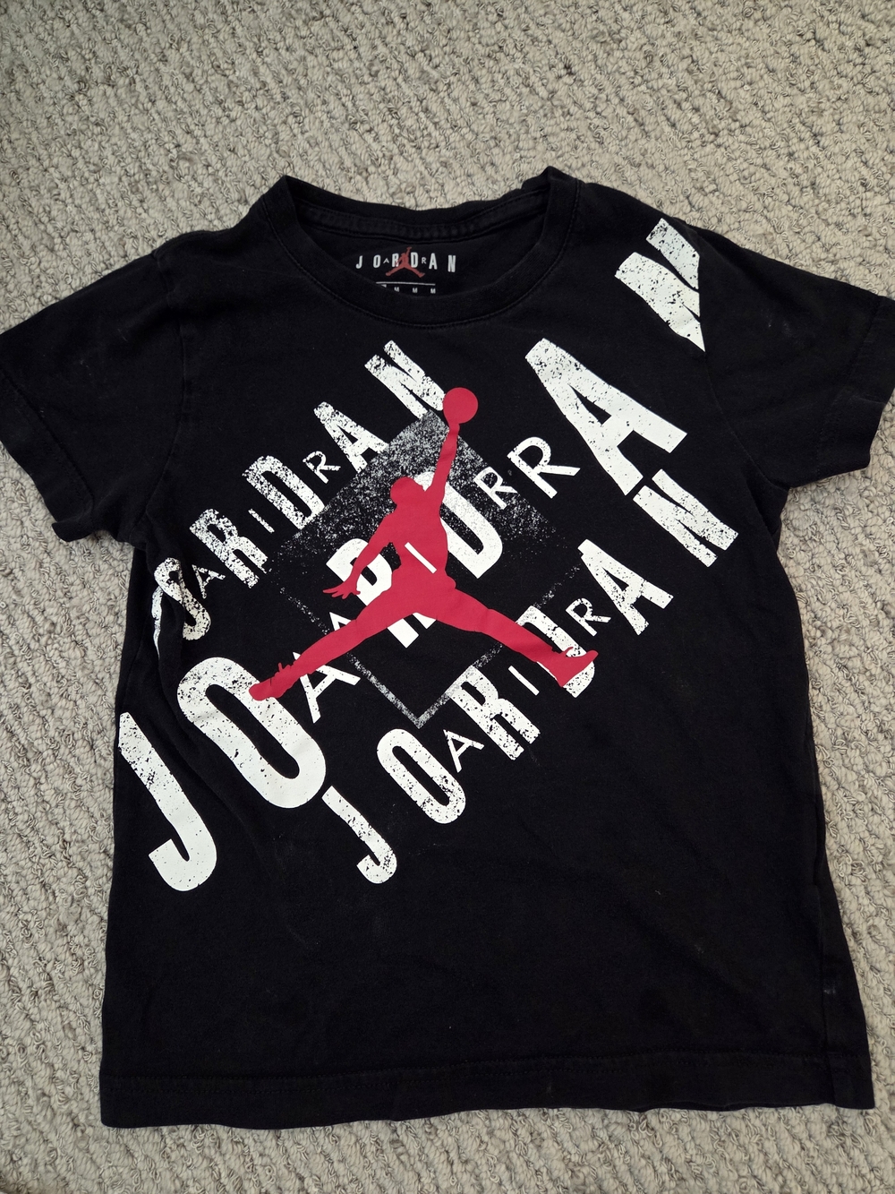 Jordan Kids Black Tee with Red Jumpman and White Logo Size 6